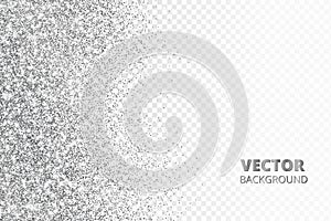 Glitter confetti, snow falling from the side.Vector silver dust isolated on transparent background. Sparkling border