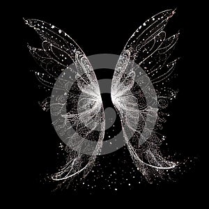 Glitter fairy wings isolated on black background