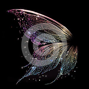 Glitter fairy wings isolated on black background