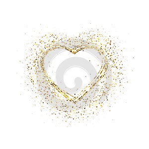 Glitter gold heart frame with space for text. Glowing heart with sparkles and star dust. Holiday luxury design