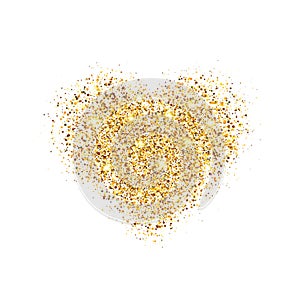Glitter gold heart isolated on white background. Glowing heart with sparkles and star dust. Holiday luxury design