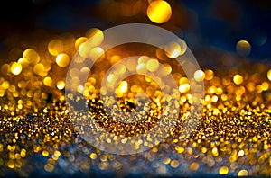 glitter gold lights grunge background, glitter defocused abstract Twinkly Lights Stars Christmas light Background..