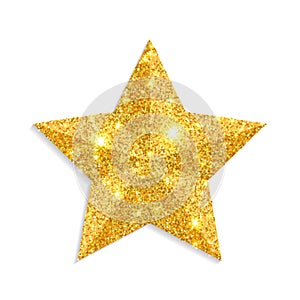 Glitter gold star vector isolated on white background. Christmas star decoration. Golden Xmas sparkl