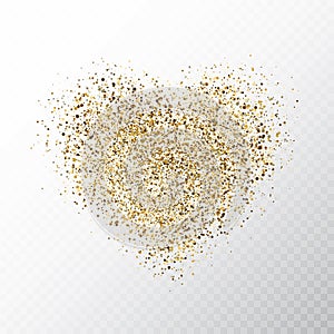 Glitter golden hearts isolated on transparent background. Gold glowing heart banner with star dust. Magic particles. Bright