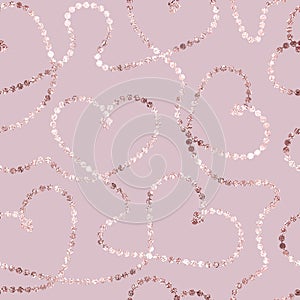 Glitter marble with lines intricate hearts. Seamless pattern. Golden background. Sparkle lines. Elegant gold foil for design print