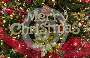 Glitter Merry Christmas Sign in Tree