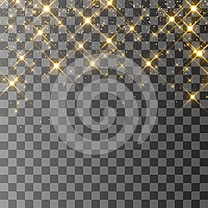 Glitter particles effect. Gold glittering Space star dust trail sparkling particles on transparent background. Vector illustration