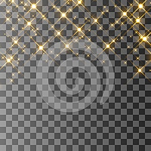 Glitter particles effect. Gold glittering Space star dust trail sparkling particles on transparent background. Vector illustration