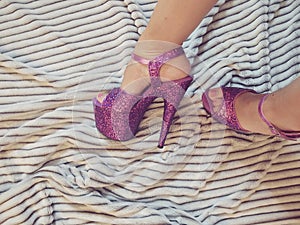 Glitter purple pumps heels sexy feet fetish
