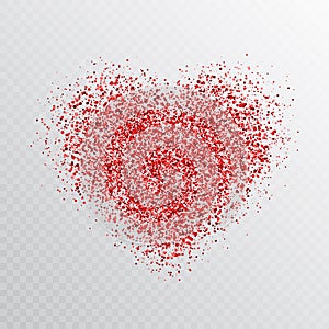Glitter red heart isolated on transparent background. Glowing heart banner with star dust. Magic particles. Bright sparkles heart