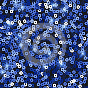 Glitter seamless texture. Actual blue particles. Endless pattern made of sparkling sequins. Vibrant