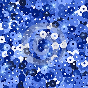 Glitter seamless texture. Admirable blue particles. Endless pattern made of sparkling sequins. Adora
