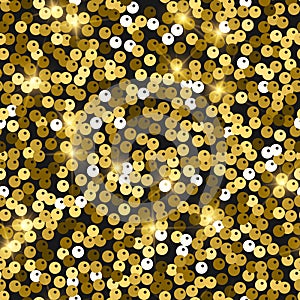 Glitter seamless texture. Admirable gold particles. Endless pattern made of sparkling spangles. Inte