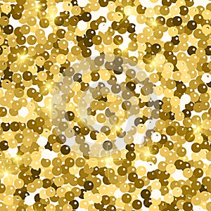 Glitter seamless texture. Admirable gold particles. Endless pattern made of sparkling spangles. Live