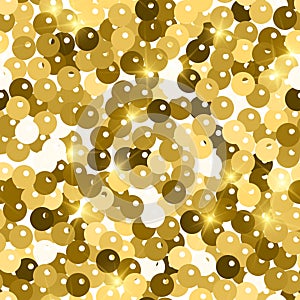 Glitter seamless texture. Admirable gold particles. Endless pattern made of sparkling spangles. Love