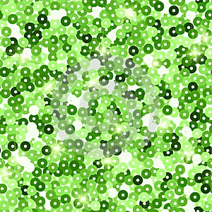 Glitter seamless texture. Admirable green particles. Endless pattern made of sparkling sequins. Bril