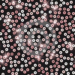 Glitter seamless texture. Admirable pink particles. Endless pattern made of sparkling sequins. Cute