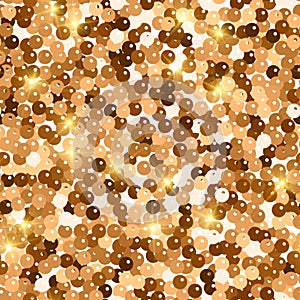 Glitter seamless texture. Admirable red gold particles. Endless pattern made of sparkling spangles.