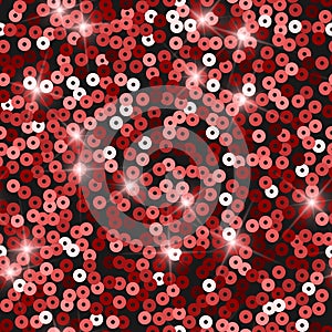Glitter seamless texture. Admirable red particles. Endless pattern made of sparkling sequins. Enchan