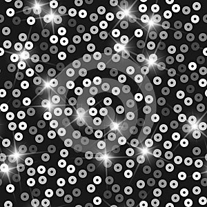 Glitter seamless texture. Admirable silver particles. Endless pattern made of sparkling sequins. Fav