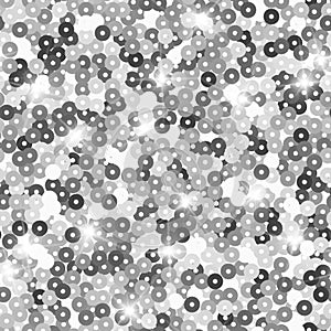 Glitter seamless texture. Admirable silver particles. Endless pattern made of sparkling sequins. Fla