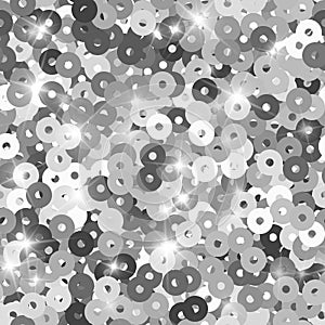 Glitter seamless texture. Admirable silver particles. Endless pattern made of sparkling sequins. Fre