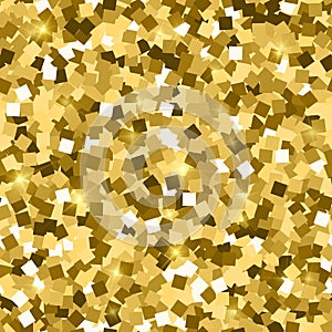 Glitter seamless texture. Adorable gold particles. Endless pattern made of sparkling squares. Amusin