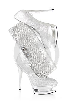 Glitter silver shoes and clutch bag