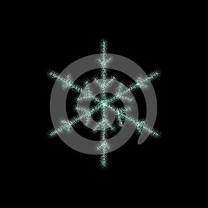 Glitter snowflake on black background for decorative design. Merry Christmas. Abstract glitter snowflake. Xmas