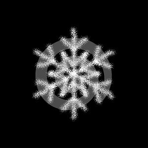 Glitter snowflake on black background for decorative design. Merry Christmas. Abstract glitter snowflake. Xmas