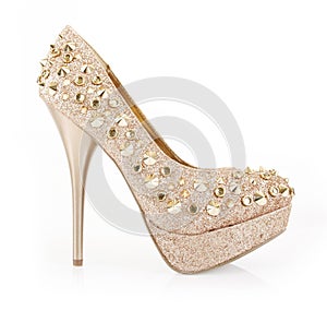 Glitter spiked gold shoe