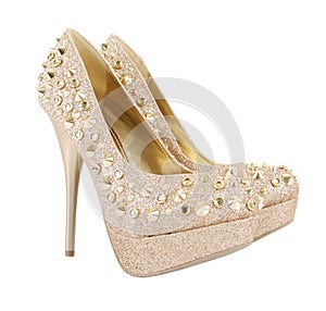 Glitter spiked golden shoes