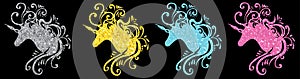 Glitter unicorn head silhouette set unicorn vector pictures eps unicorn jpg pink unicorn clip art cute unicorn einhorn pegasus 2d