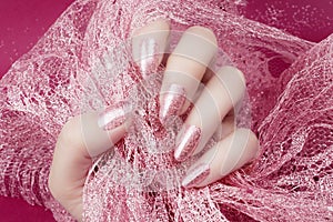 Glittered rose nails manicure