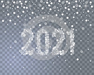 Glittering 2021 New Year from snowflakes on transparent background