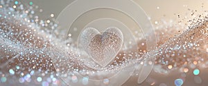 Glittering heart sits amidst shimmering specks with a softly blurred background. photo