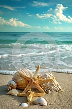 Glittering Starfish & Seashells Bedeck Beach
