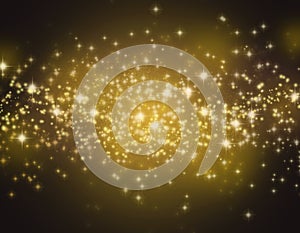 Glittering stars on a gold bokeh background. Night sky with stars background / texture