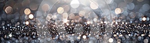 Glittery shiny silver background with blurred lights