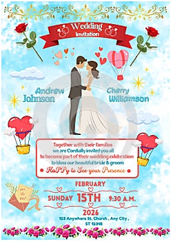 Glittery wedding invitation with a dynamic backdrop