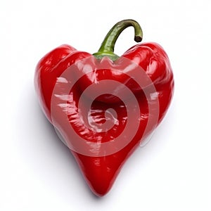 Glob Chili Pepper in the Shape of the Heart on a White Background. Generative ai