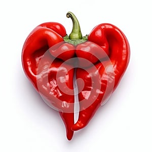 Glob Chili Pepper in the Shape of the Heart on a White Background. Generative ai