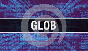 Glob with Digital java code text. Glob and Computer software coding vector concept. Programming coding script java, digital