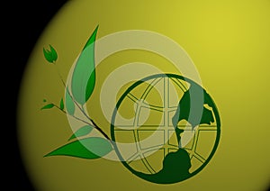 Glob with green tree in dangerous yellow radiation