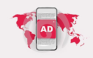 Global ad blocking. Red spam blocker and ban internet aggressive marketing skip global prohibition.