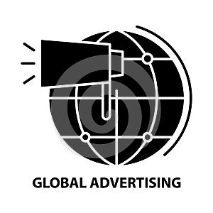 global advertising icon, black vector sign with editable strokes, concept illustration