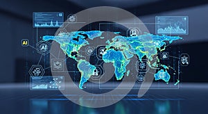 Global ai technology network connection world map digital future generative ai