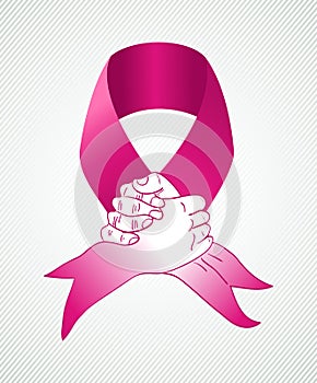 Global Breast cancer awareness human hands ribbon