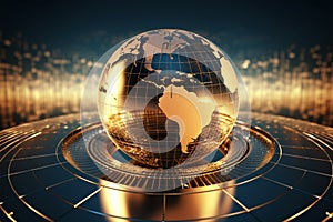 Global business concept 3D render with a hi tech golden backdrop