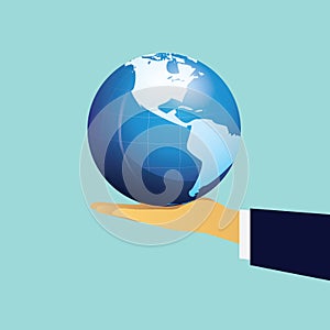 Global business concept, businessman holding globe of earth